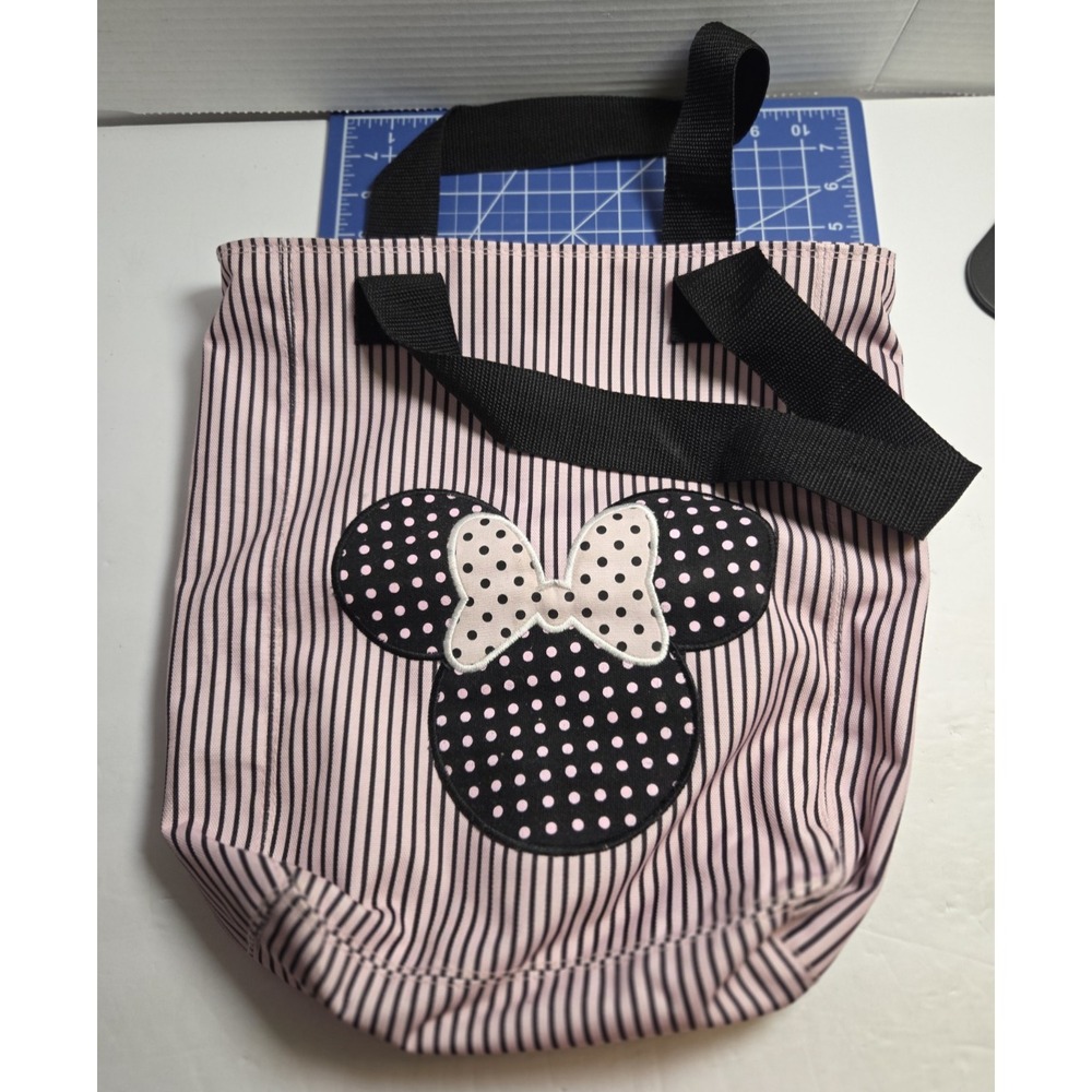 Disney 14" Striped Canvas Tote Bag Pink White Black Purse Minnie Mouse